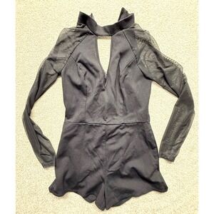 Charlotte Russe Black Mesh Sleeve Cutout Mock Neck Zip Front Romper S